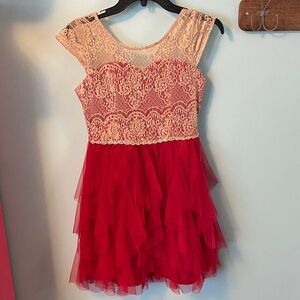 Girls size 16 Red and Cream Lace party Dress NWOT